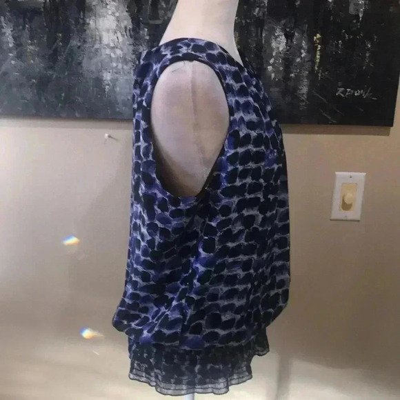Sara Michelle Blue & Black Sleeveless Abstract Polka Dot Elastic Hem Top- L - Picture 4 of 10